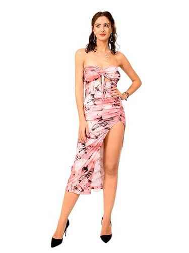 Women's Multicolor Bodycon Dress Cotton Blend, No Sleeves Below Knee Dress