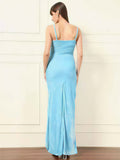 Casual Maxi Full Length Dress SkyBlue Bodycon Velvet Maternity Wear