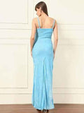 SkyBlue Bodycon Casual Maxi Full Length Dress Velvet Maternity Wear