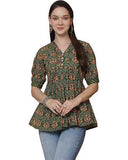 Women's Casual Puff Sleeves Floral Print Peplum Top