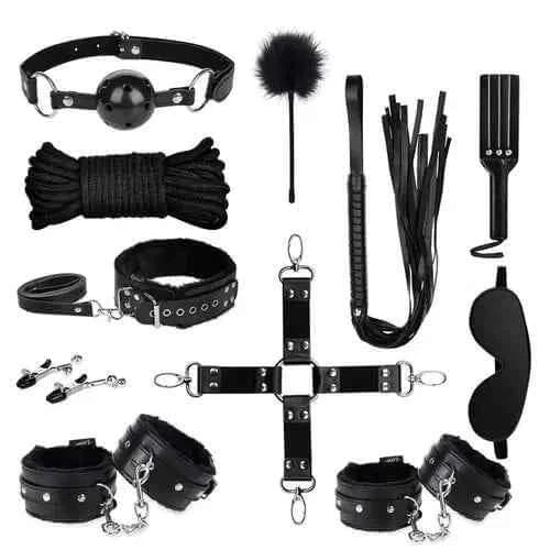 11 pc Black Leather Best BDSM Sex Kit for couples