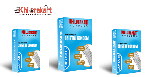 KhiloraKart Transparent Cristal Condom – 100+ Dots, Extra Pleasure, Lubricated, Enlarged Size for Enhanced Experience.