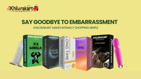 Khilorakart intimacy products banner with condoms and massager – Shop discreetly and confidently online