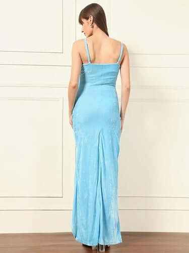 SkyBlue Bodycon Casual Maxi Full Length Dress Velvet Maternity Wear