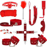 Red Leather BDSM Bondage sex Kit for party fun, honeymoon couples