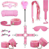 Pink Leather Pink Fur Full BDSM Bondage Kit 11 pcs