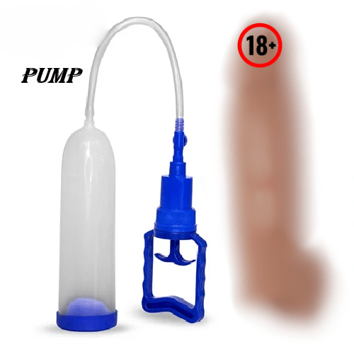 Pump with blue handle and clear tube on a white background
