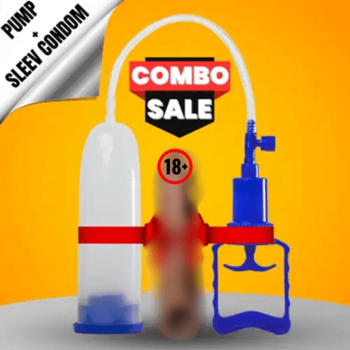 Sexual product with pump and sleeve on a yellow background, featuring 'Combo Sale' text.